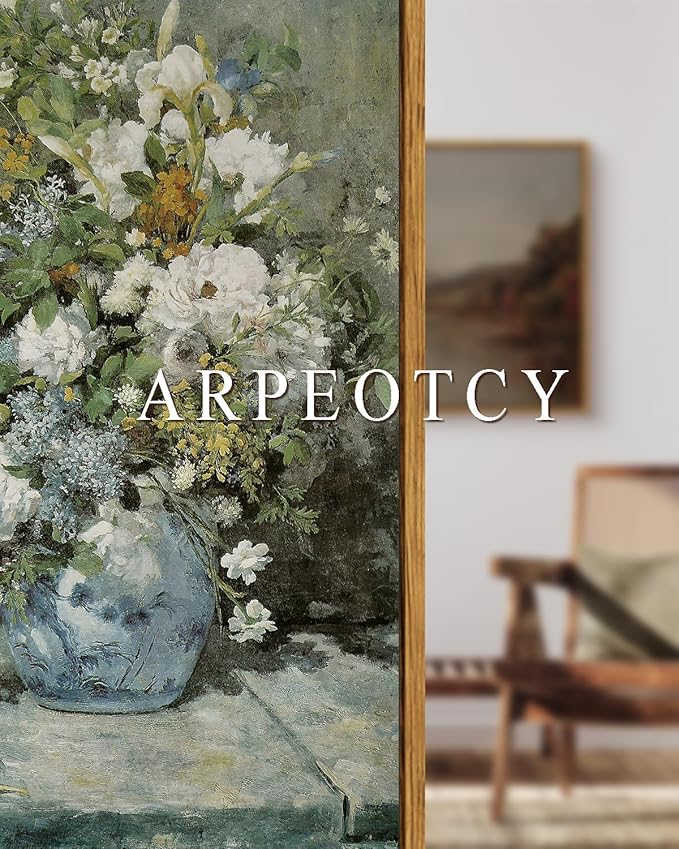 ARPEOTCY Floral Framed Canvas Print Wall Decor, Vintage French Flower Large Wall Art Home Decor, Ceramic Vase Floral Oil Painting for Living Room, Office Decoration, 20x30 inch