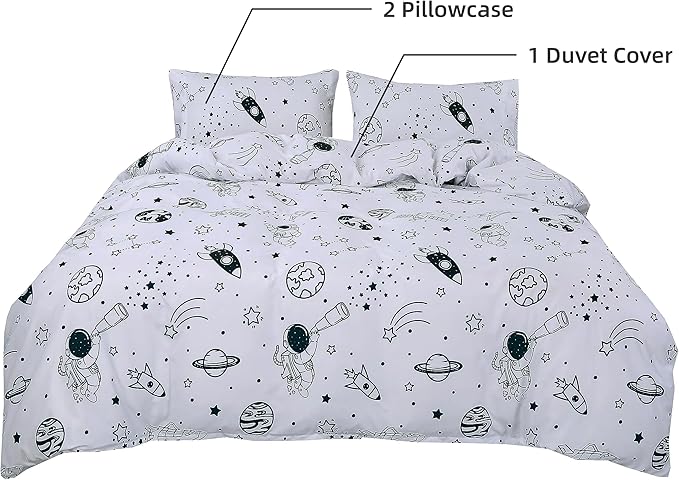MAG 3Pcs White Space Bedding Twin,Space Duvet Cover,Galaxy Duvet Cover for Toddlers,Kids,Boys,Teens and Girls,Super Soft Microfiber (No Comforter) (Black and White, Twin)