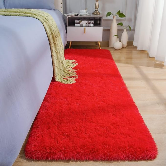 BENRON Soft Runner Rugs for Bedroom 2x8, Washable Long Runners for Hallway Entryway Kitchen Dorm, Fluffy Throw Rug for Kids Girls Room Decor Photo Prop, Red