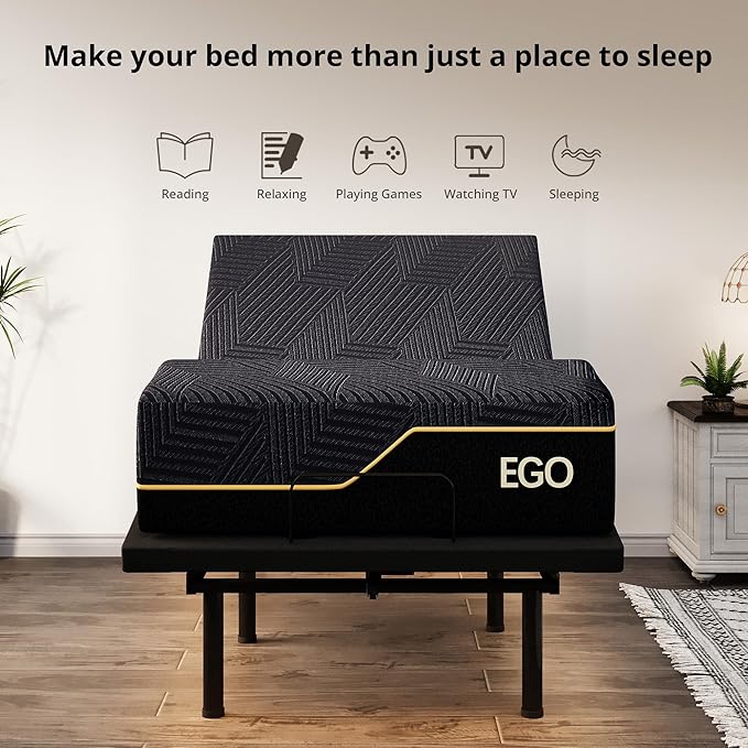 Twin XL Adjustable Bed Frame and 14 inch Memory Foam Mattress, Independent Head and Foot Incline Electric Bed with Massage, Wireless Remote, Zero Gravity, LED Lights, 2 USB Ports, Adjustable 12" Legs
