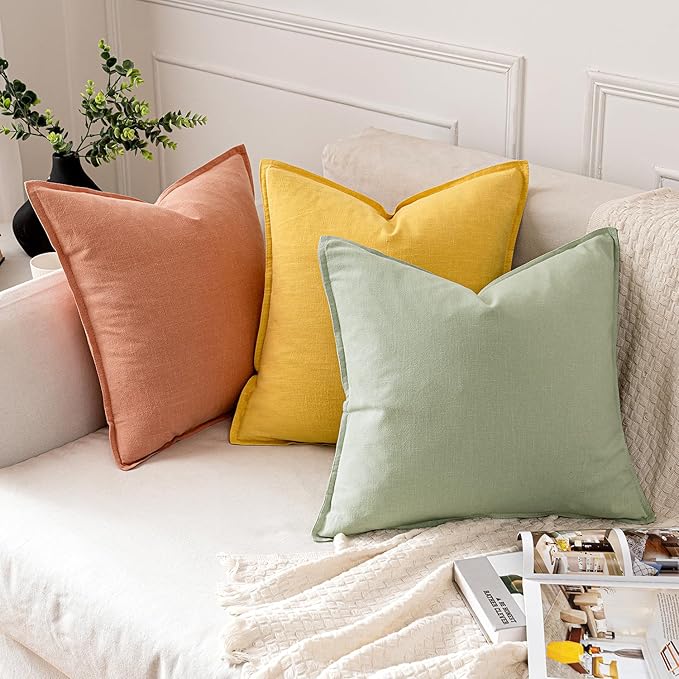 MIULEE Decorative Linen Pillow Covers 18x18 Inch Light Green Boho Farmhouse Neutral Couch Throw Pillows for Bed Pack of 2 Accent Modern Pillowcase Summer Sofa Livingroom Home Decor