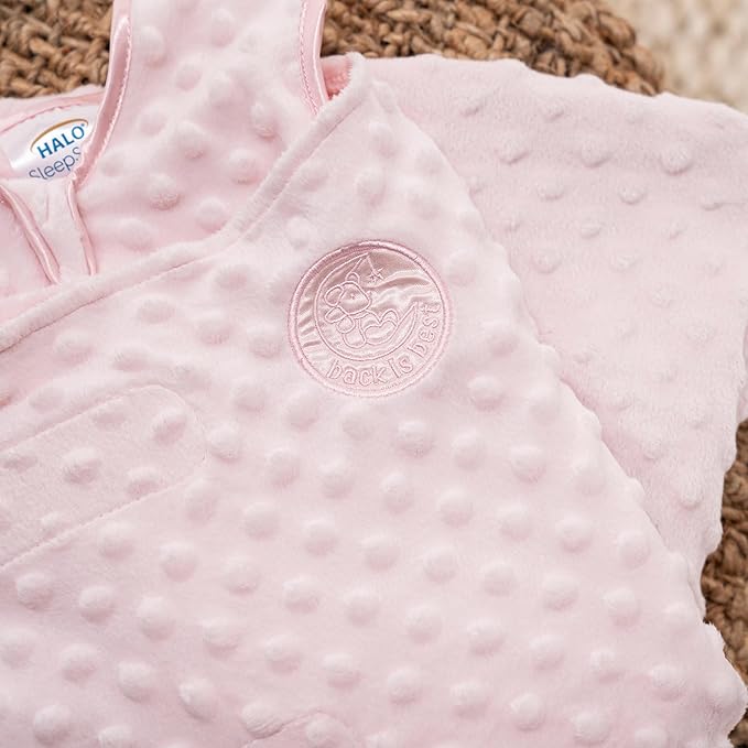 HALO Sleepsack Plush Dot Velboa Swaddle, 3-Way Adjustable Wearable Blanket, TOG 3.0, Pink, Small, 3-6 Months