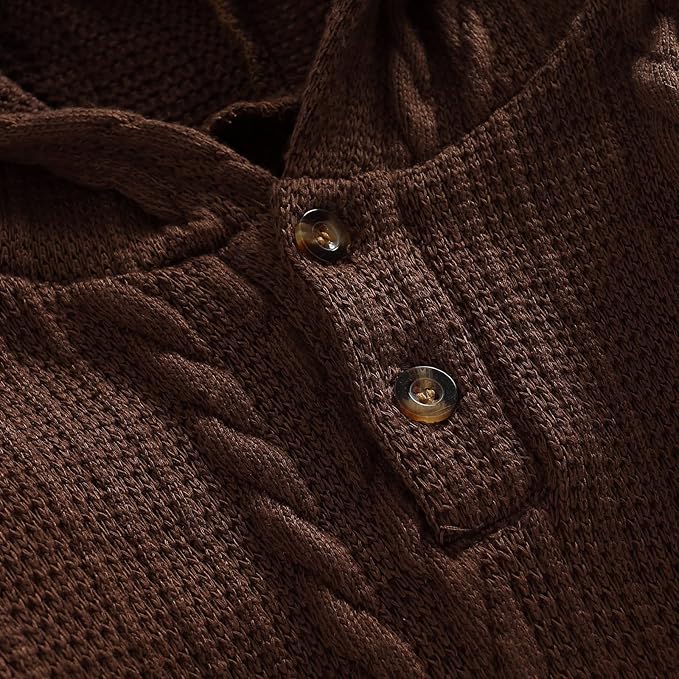 Infant Boys Girls Knit Sweater Romper Baby Toddlers Long Sleeve Hooded Button Up Winter Outfits with Pocket