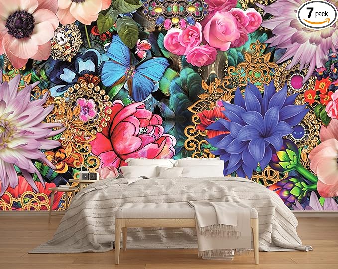 3D Floral Wallpaper Vivid Multicolor Wall Mural for Living Room Bedroom TV Background (Not Peel n' Stick)