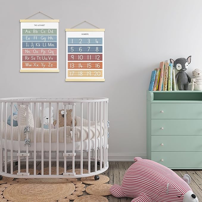 Numbers ABC Wall Chart for Toddler Learning Posters, Nursery Wall Decor Playroom Wall Decor and Alphabet Banner,Preschool &Homeschool Wooden Alphabet Poster for Toddlers-B05