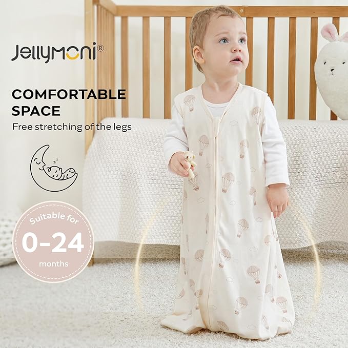 JELLYMONI Baby Sleep Sack 6-12 Months, 100% Cotton 3 Pack 0.5 TOG Baby Wearable Blanket Infant Sleep Sack with 2-Way Zipper Newborn Sleep Sacks