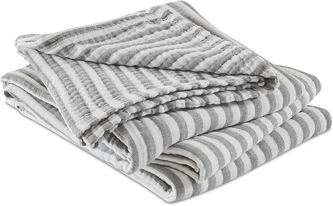 EMME Cotton Muslin Twin XL Blanket Breathable Gauze Soft Lightweight Adults Gifts for Women (Striped Grey, 66"x90")