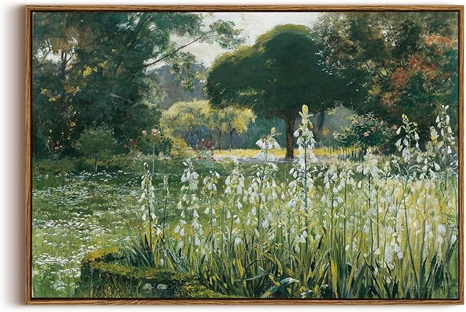 OIQArtOIQ Vintage Framed Wall Art Garden Landscape Canvas Art Prints Rustic Farmhouse Scenery Pictures Wall Decor Modern Cottagecore Paintings Artwork For Bedroom Bathroom Office Living Room