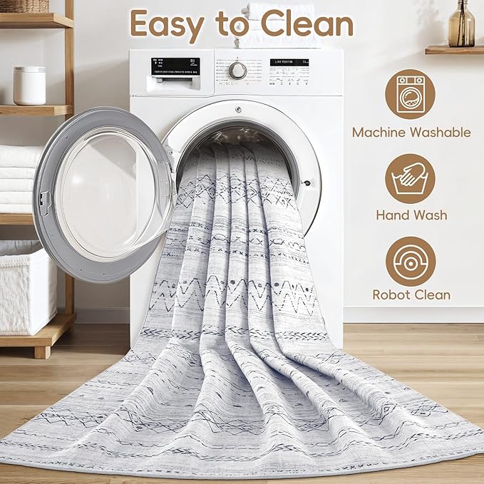 Area Rugs for Living Room Washable Living Room Rug Soft Neutral Indoor Floor Carpet Non-Slip Stain Resistant Modern Boho Rugs for Bedroom Dining Room Kids Room Nursery Office Home Grey