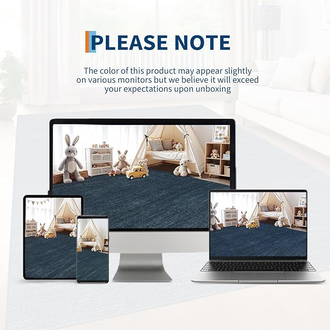 9x12 Area Rugs for Living Room Washable Solid Large Bedroom Rugs Non Slip Soft Modern Abstract Dining Room Throw Carpet Minimalist Classic Plain Area Rug for Nursery Kitchen Home Office, Navy