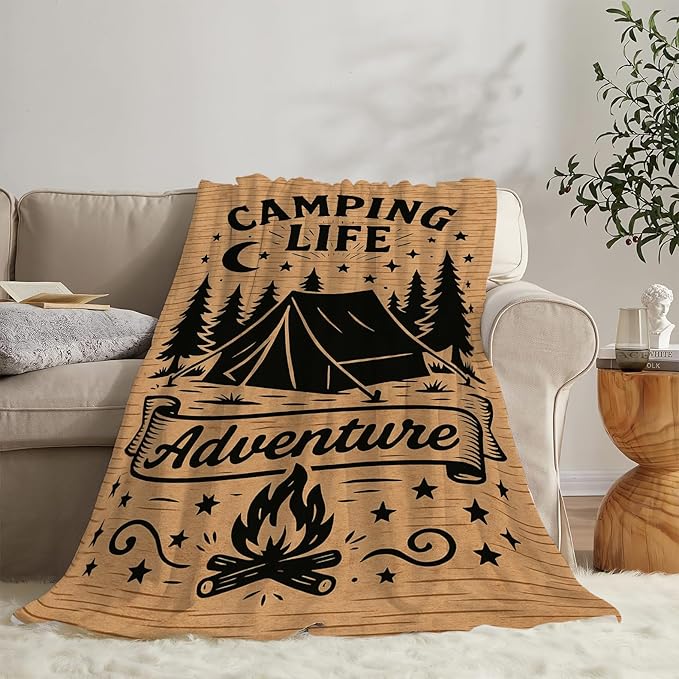 Camping Blanket Camper Throw Blanket Soft Cozy Fleece Fuzzy Stuffed Plush Flannel Gifts for Girls Women Boys Kids Adults 60"X80"