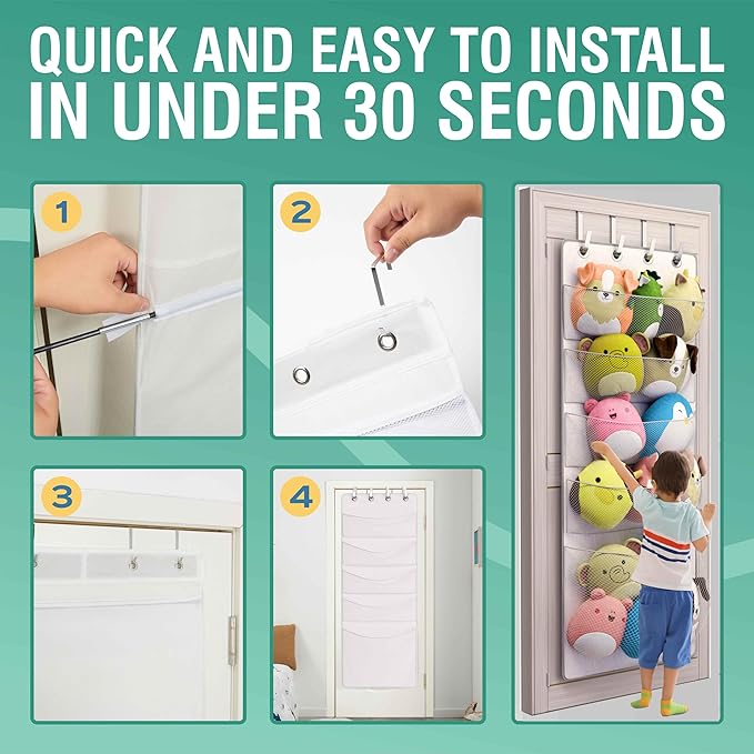 Squishmallow Holder - Over The Door Space Saving Storage Solution with 5 Large Pockets - Quick 1-Minute Installation - Organize and Display Squishmallows - Durable and Easy Access for Kids