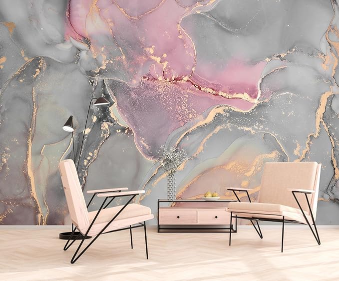 Grey and Pink Marble Wallpaper Abstract Art Texture Background Wall Mural for Bedroom Bathroom（Not Peel and Stick）