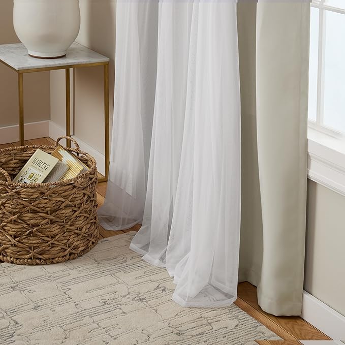 TOWN & COUNTRY LUXE Talia Double Layer Indoor Curtains, Sheer and Room Darkening Blackout, Grommet Top, Energy Efficient, 2-Pack Set, 52"x84", Cloud Grey