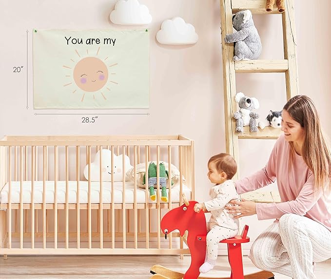 Nursery Canvas Banner Wall Decor-Hanging Rectangular Flag Sign Art for Kids Girl Boy Teen,Bedroom Playroom Babyroom Decoration,You are My Sunshine Gift,Christmas Baby Shower Gift 28.5"L x 20"W
