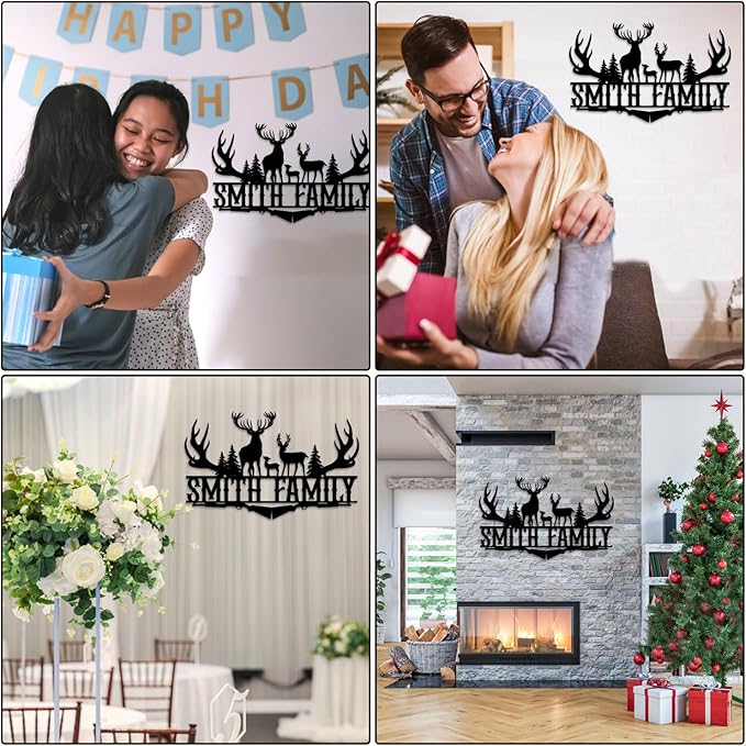 Custom Deer Family Name Sign, Personalized Metal Hunting Sign, Rustic Cabin decor, Deer Wall Decor for Home/Bedroom/Kitchen, Hunter's Gift, Wildlife Lover's Gift, Cabin Gift