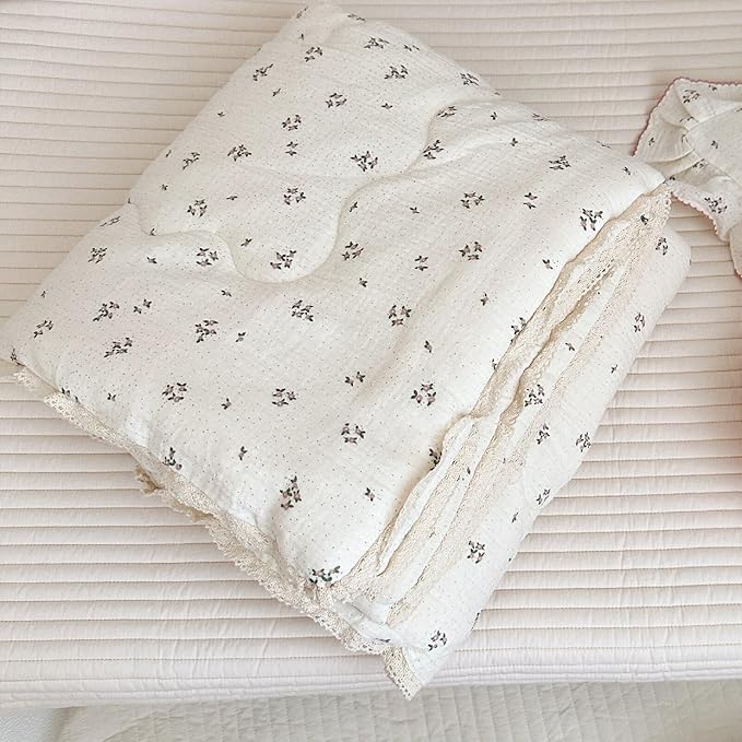 BuLuTu Pink Flower Print Toddler Kids Comforter Muslin Cotton Toddler Blankets for Girls Boys Children Quilt Blanket (No Pillow), Breathable Skin-Friendly, Primrose Pattern, 60"x78"