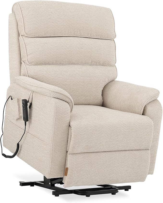 DYNOX Big Man Large-Wide Power Dual Motor Lift Recliners Chairs for Elderly Lay Flat Lift Chair with Infinite Positions, Heat & Massage, Supports 400 LBS(9298,Chenille,Beige)
