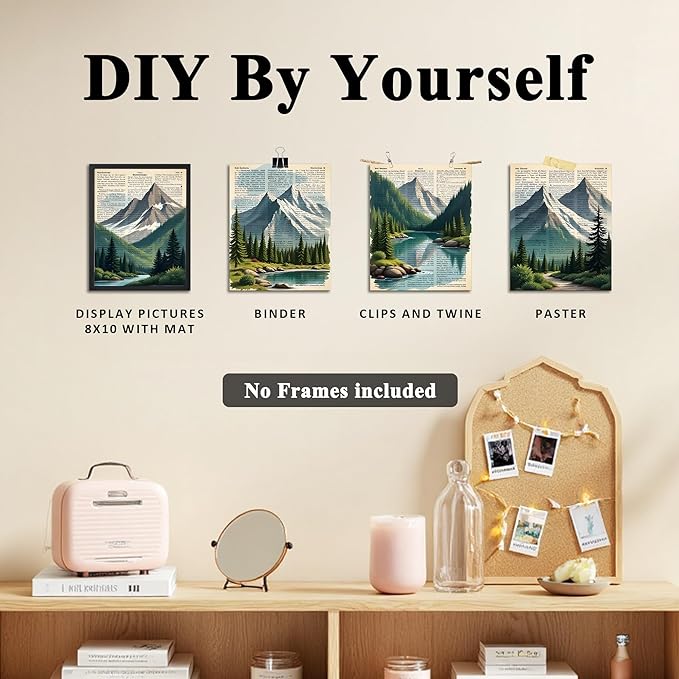 OFJE Vintage Forest Mountain Wall Art Decor Prints Set of 4, Retro Nature Landscape Wall Art Posters Decor for Home Bedroom Living Room, 8x10 Unframed