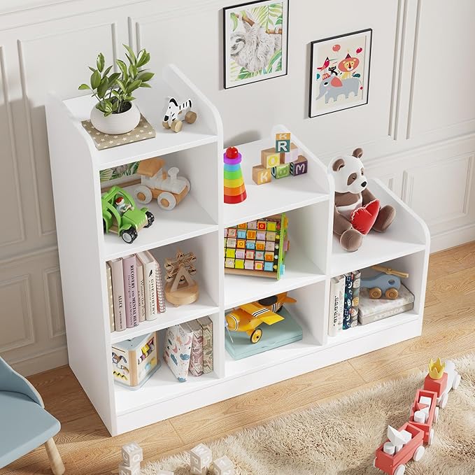 Montessori Shelf 6-Section Wooden Storage Cabinet, Kids Toy Storage Organizer Book Shelf for Kids Rooms, Classroom, Playroom, Nursery, Preschool Book Shelves
