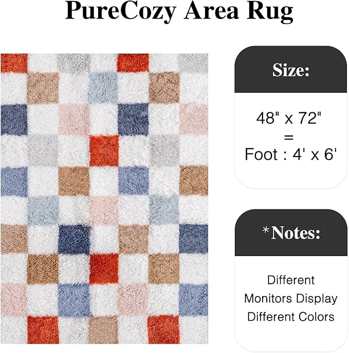 Checkered Rug 4x6 for Living Room, Modern Rainbow Shag Rug Super Soft Washable Fluffy Rugs Indoor Fuzzy Carpet for Bedroom Home Dorm Aesthetic Decor