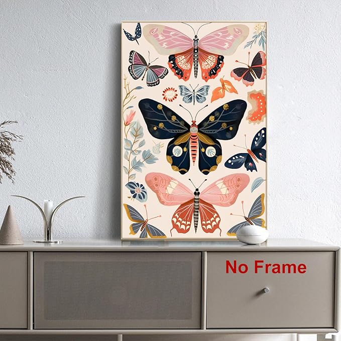 Vintage Butterflys Painting Watercolor Plant Poster Butterfly Botanical Wall Art Boho Butterfly Print Insect Canvas Wall Art Colorful Butterflys Painting Rustic Animal Pictures 16x24inch Frameless