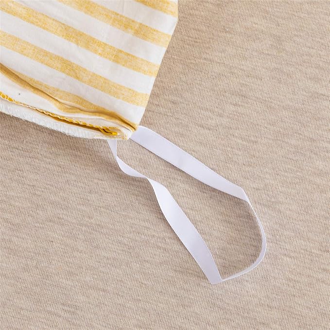 JELLYMONI 100% Natural Cotton 3pcs Striped Duvet Cover Sets,White Duvet Cover with Yellow Stripes Pattern Printed Comforter Cover,with Zipper Closure & Corner Ties(Cal King Size)