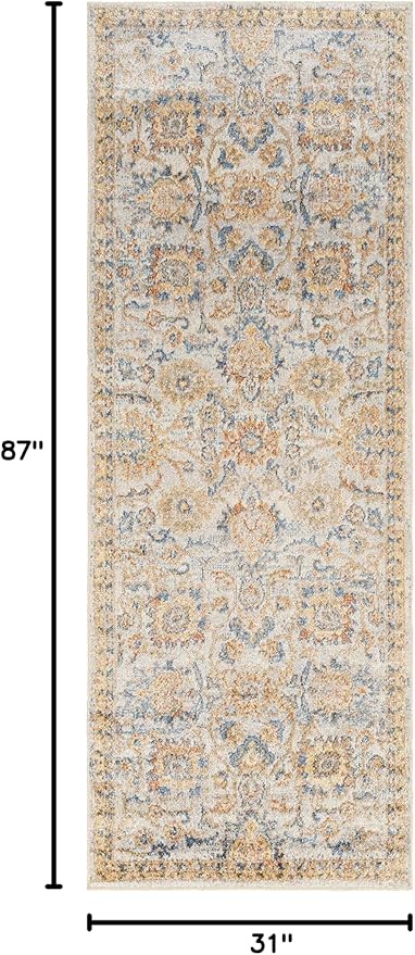 Mark&Day Washable Rugs, 3x7 Eskridge Traditional Burnt Orange Runner Area Rug, Blue Beige Carpet for Hallway, Kitchen, Bedroom or Living Room (2'7" x 7'3" Runner, Machine Washable)
