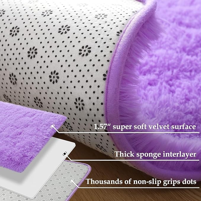 Merelax Soft Modern Indoor Large Shaggy Rug for Livingroom Bedroom Dorm Kids Room Home Decorative, Non-Slip Plush Fluffy Furry Fur Area Rugs Comfy Nursery Accent Floor Carpet 8x10 Feet, Purple