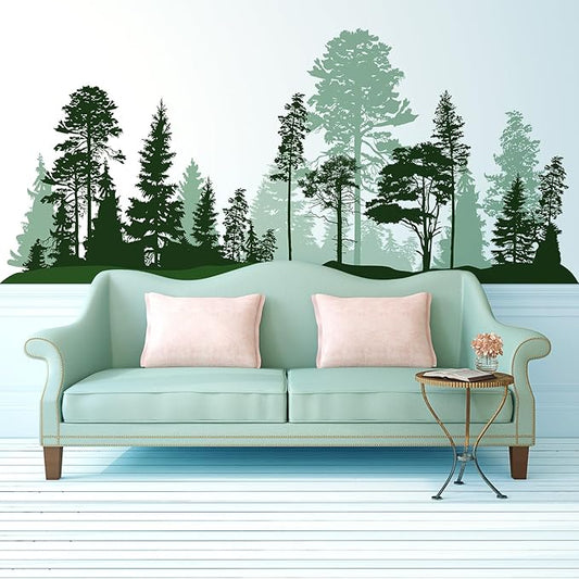 Large Forest Wall Decals, Green Pines in Fir Trees Peel and Stick Vinyl Wall Stickers & Murals, Removable Home Room Wall Decor for Bedroom Living Room Bedroom Classroom Office Nursery
