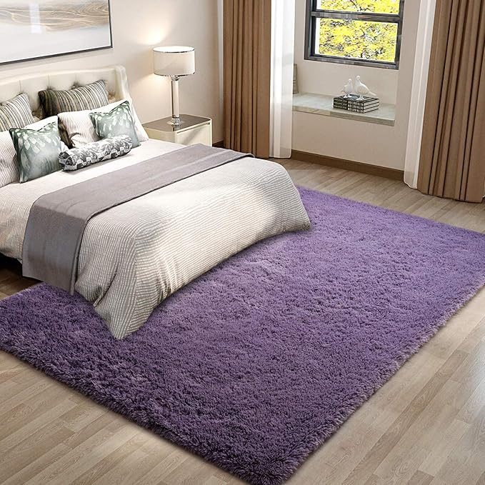 Merelax Soft Modern Indoor Large Shaggy Rug for Bedroom Livingroom Dorm Kids Room Home Decorative, Non-Slip Plush Fluffy Furry Fur Area Rugs Comfy Nursery Accent Floor Carpet 3 X 5 Feet, Grey-Purple