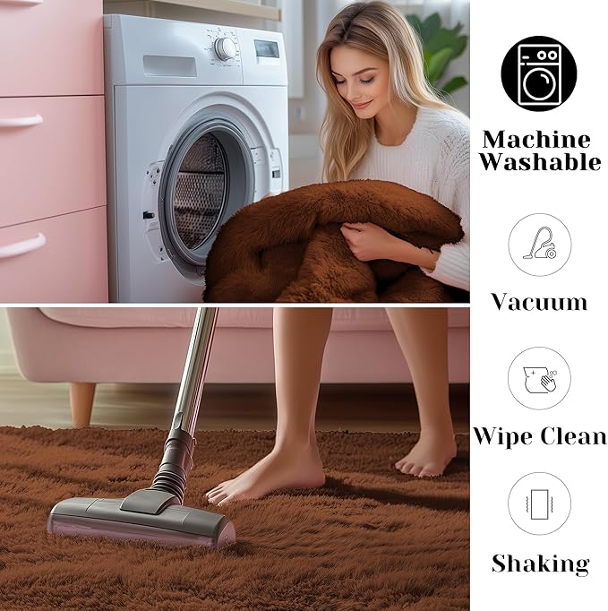 ONASAR Brown 6x9 Area Rugs for Living Room Bedroom, Washable Large Fluffy Bedside Throw Rug, Soft Plush Shaggy Fuzzy Floor Carpet for Nursery Kids Girls Boys Teen Dorm Home Office Decor Aesthetic