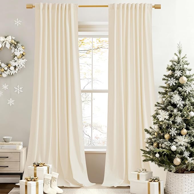 StangH Ivory White Curtains 100 inches Long Back Tab Thermal Insulated Noise Reducing Drapes for Sliding Door Living Room Wedding Party Backdrops, W52 x L100, 2 Panels