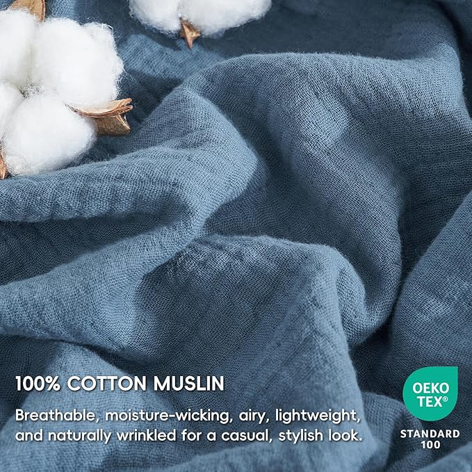 PHF Cotton Muslin Comforter Set King Size, Ultra Soft, Breathable & Lightweight All-Season, Filling: 100% Polyester, 3 Pieces with 1 Comforter 104"x90" and 2 Pillow Shams 20"x36", Captain's Blue