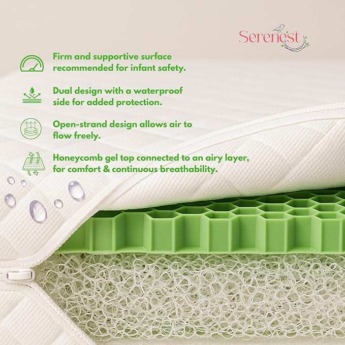 Breathable Baby Crib Mattress & Toddler Bed – Fully Washable | Patented 5” NestAir Core with HexCloud Gel Technology | Waterproof Side | Safe Sleep for Infants | Non-Toxic | Standard Size