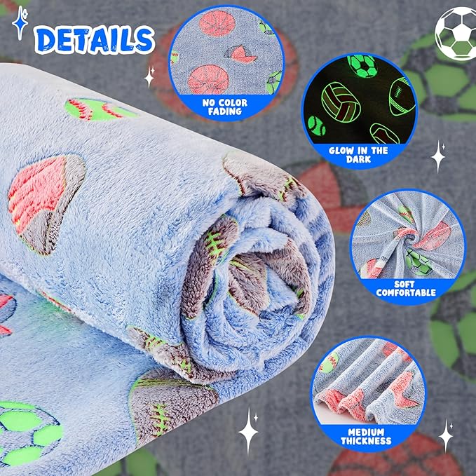 inhand Soccer Glow in The Dark Blanket Blanket Blue Soccer Gift Toys for Boys Girls Teen Soft Cozy Kids Throw Blanket Bedroom Decor,Christmas Easter Birthday Blue 40"x60"