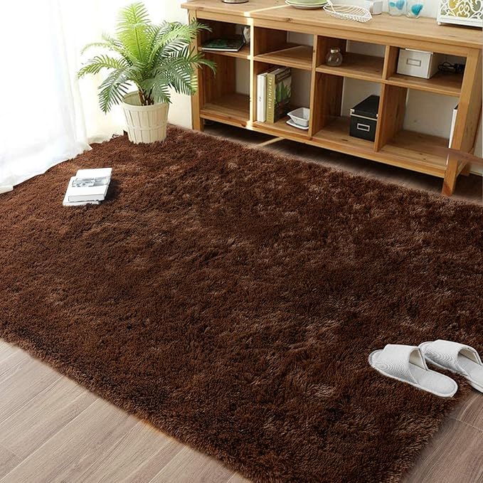 Merelax Soft Modern Indoor Large Shaggy Rug for Bedroom Livingroom Dorm Kids Room Home Decorative, Non-Slip Plush Fluffy Furry Fur Area Rugs Comfy Nursery Accent Floor Carpet 5x8 Feet, Brown