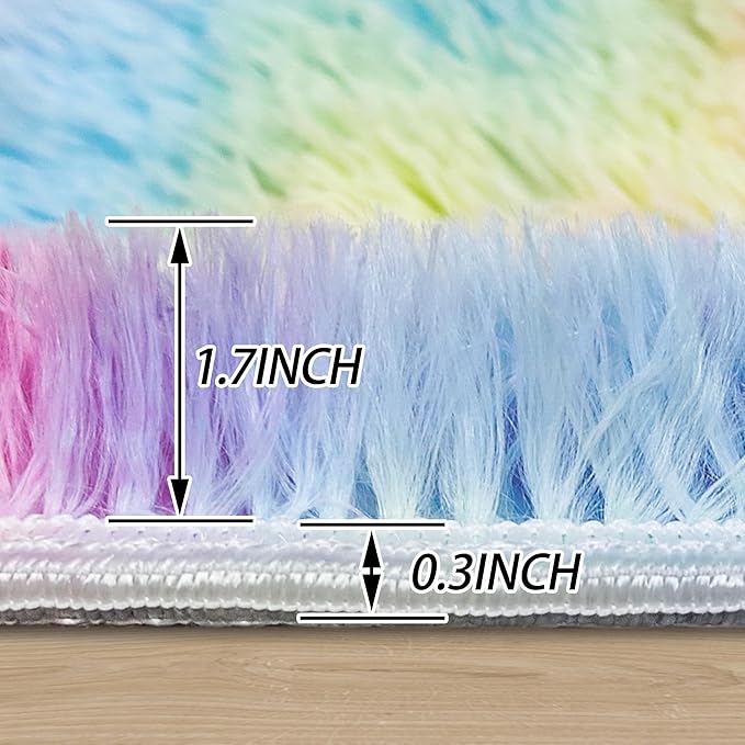 2x2 ft Small Round Rug for Girls Bedroom,Soft Shaggy Kids Rainbow Rugs Kawaii Colorful Carpet Fuzzy for Room Kids Bedroom Girls Dresser Playroom Nursery Storage Cabinet Decor