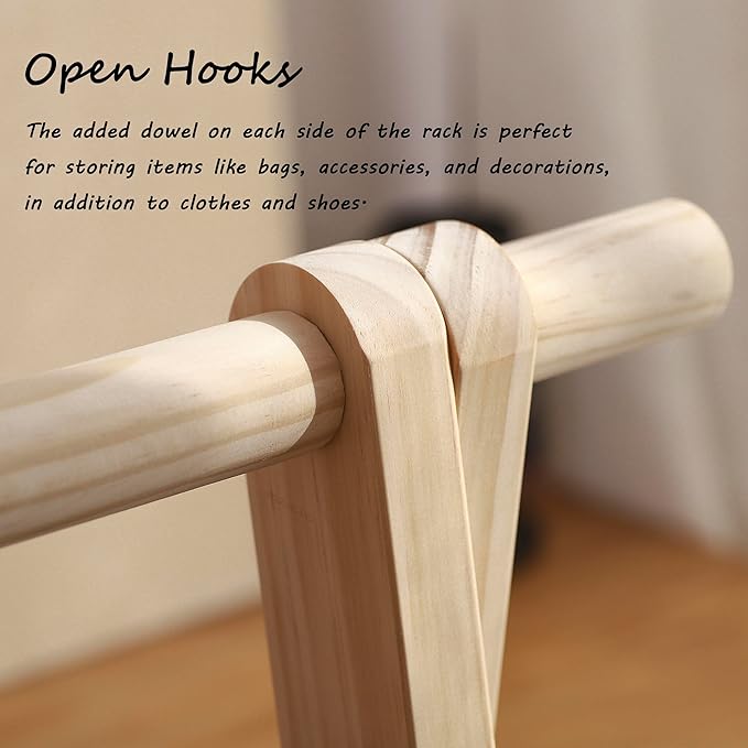 Dress up Rack, Child Garment Rack, Kids Clothing Rack with Storage Shelf (Natural Pine, 29.5" L x 14.5" W x 43.7" H)