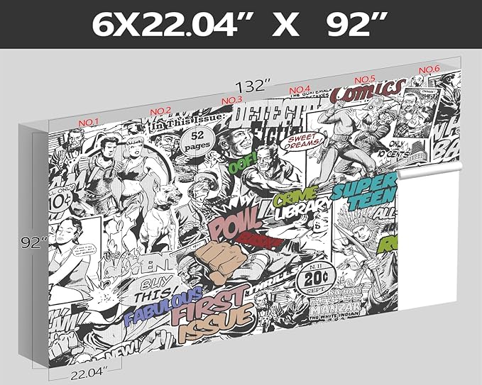 XMPMBM-Cartoon Hand-Painted Comics Nursery Room Fabric Wallpaper Kids Gaming Room Graffiti Bedroom Wall Mural-W 132" X H 92"（93 Square Foot）