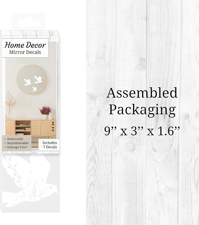 White Floral Bird Mirror Decals - Elegant and Versatile Vinyl Stickers for Mirrors, Walls, Doors, Windows Easy to Apply and Remove Nursery Living Room Laundry Kitchen