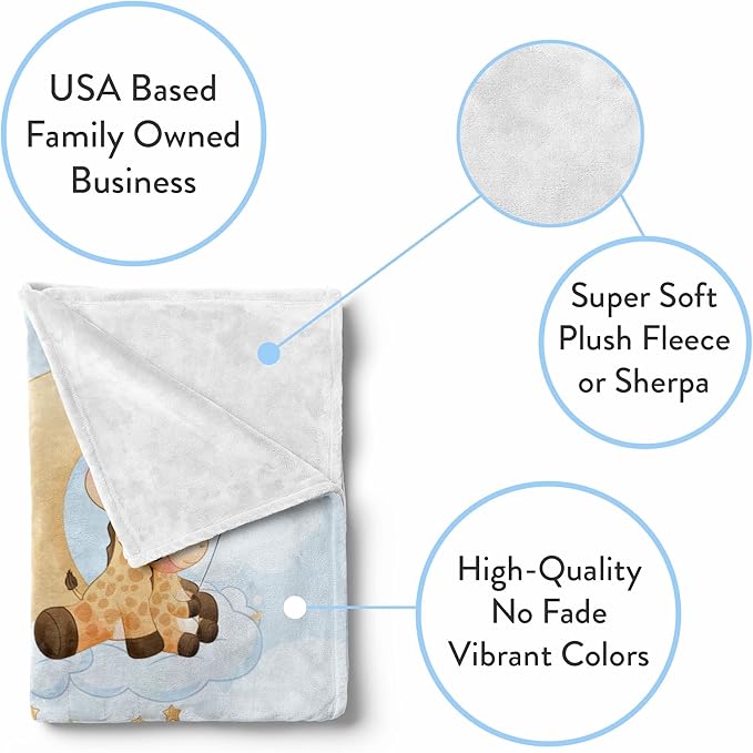 Personalized Baby Blankets with Name | Giraffe Custom Baby Girl and Baby Boy Newborn Blanket | Unisex Warm Soft Sherpa Swaddle Blanket Minky | (Giraffe, Sherpa 60"x80")