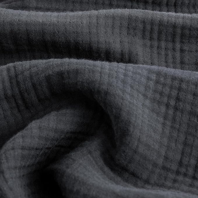 FOSSA Muslin Blanket with Fringe - 4-Layer 100% Cotton Gauze Super Soft & Breathable Throw -Lightweight Decorative Cooling Blanket for Bed, Sofa, Office (Dark Gray, King (104" × 90"))