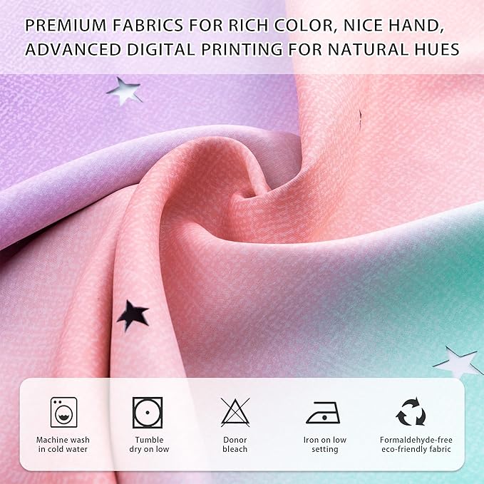 XiDi Girls Curtains for Bedroom Kids Room 2 Panels Colorful Rainbow Unicorn Wall Decor Blackout Pink Curtains Cute Mermaid Princess Room Grommet Drapes 62 Inches Wide 79 Inches Long Pink Purple Green