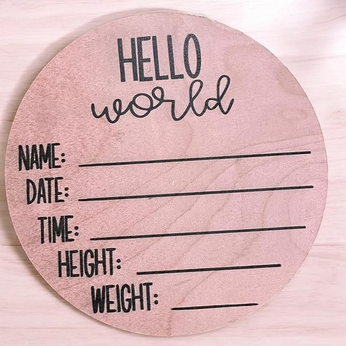Baby Shower Sign, Newborn Girl Nursery Decor, Wood round, Girls decorative, Home Decor for Baby Girl, Newborn Gift (Birth Stats-Pink Posy)