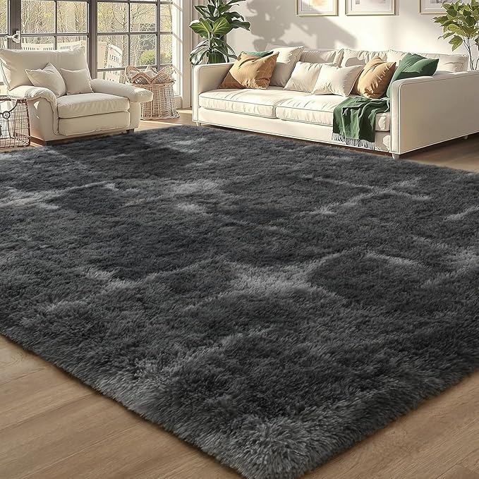 Meralax Gray Rugs for Living Room Bedroom, 5x8 Feet Soft Fluffy Gray Shaggy Bedside Rug, Machine Washable Indoor Floor Carpet for Kids Girls Boys, Dorms, Nursery Rooms, Home Decor Aesthetic