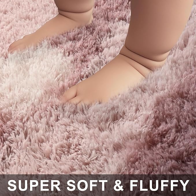 4x6 Feet Area Rugs for Living Room Bedroom,Pink and White Machine Washable Soft Fluffy Shaggy Indoor Rug, Floor Carpet for Girls Boys Kids, Dorms, Nursery Rooms, Home Decor Aesthetic