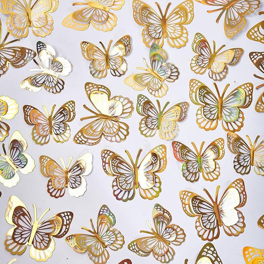 36PCS Butterfly Wall Decals - Gold Butterfly Stickers Mural Wall Decor Home Decor Kids Room Bedroom Decor Living Room Decor, Removable Reusable Stickers