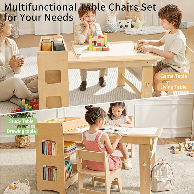 wingyz Kids Art Table and Chairs - Toddler Activity Table and 2 Chair Set with Storage Cabinet, 5 in 1 Kids Desk Craft Table with Paper Roll for Drawing Playrooms Daycare Classroom Gifts