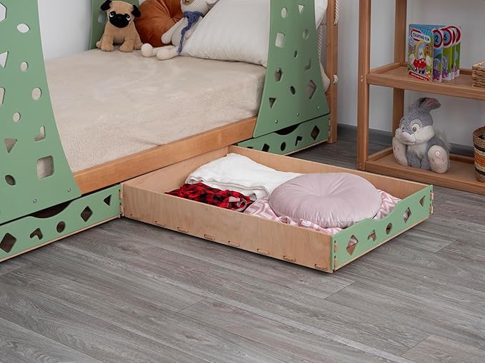 BUSY WOOD Monkey Bed – Twin Frame with Storage & Desk – Montessori Indoor Playground – Jungle Gym Furniture for Kids – Toddler Sleeping Frame with Drawers & Removable Table
